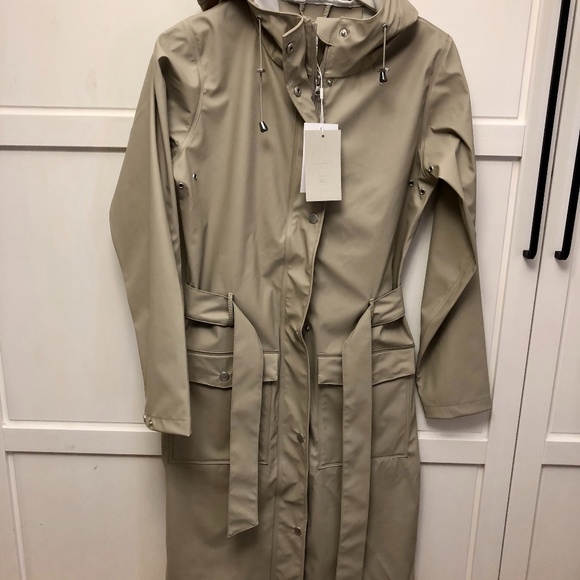 Women's XL Beige Hooded Raincoat Trenchcoat - Picture 6 of 8